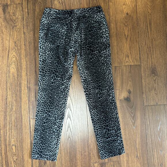 J. McLaughlin Velvet Animal Print Black Gray Sz 4 Straight Leg Stretch Pants - Picture 4 of 7